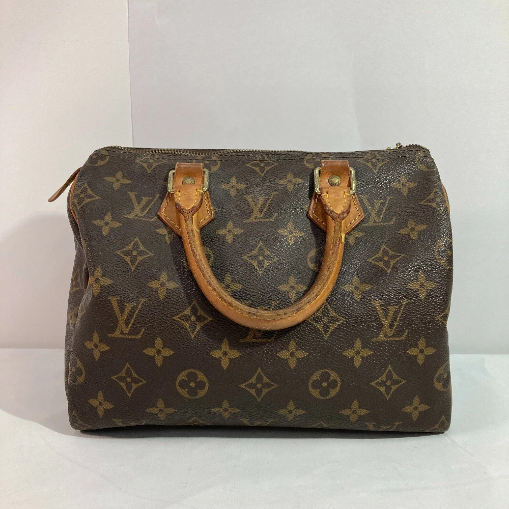 LOUIS VUITTON Monogram Speedy Handbag Boston Bag Brown Gold Zip